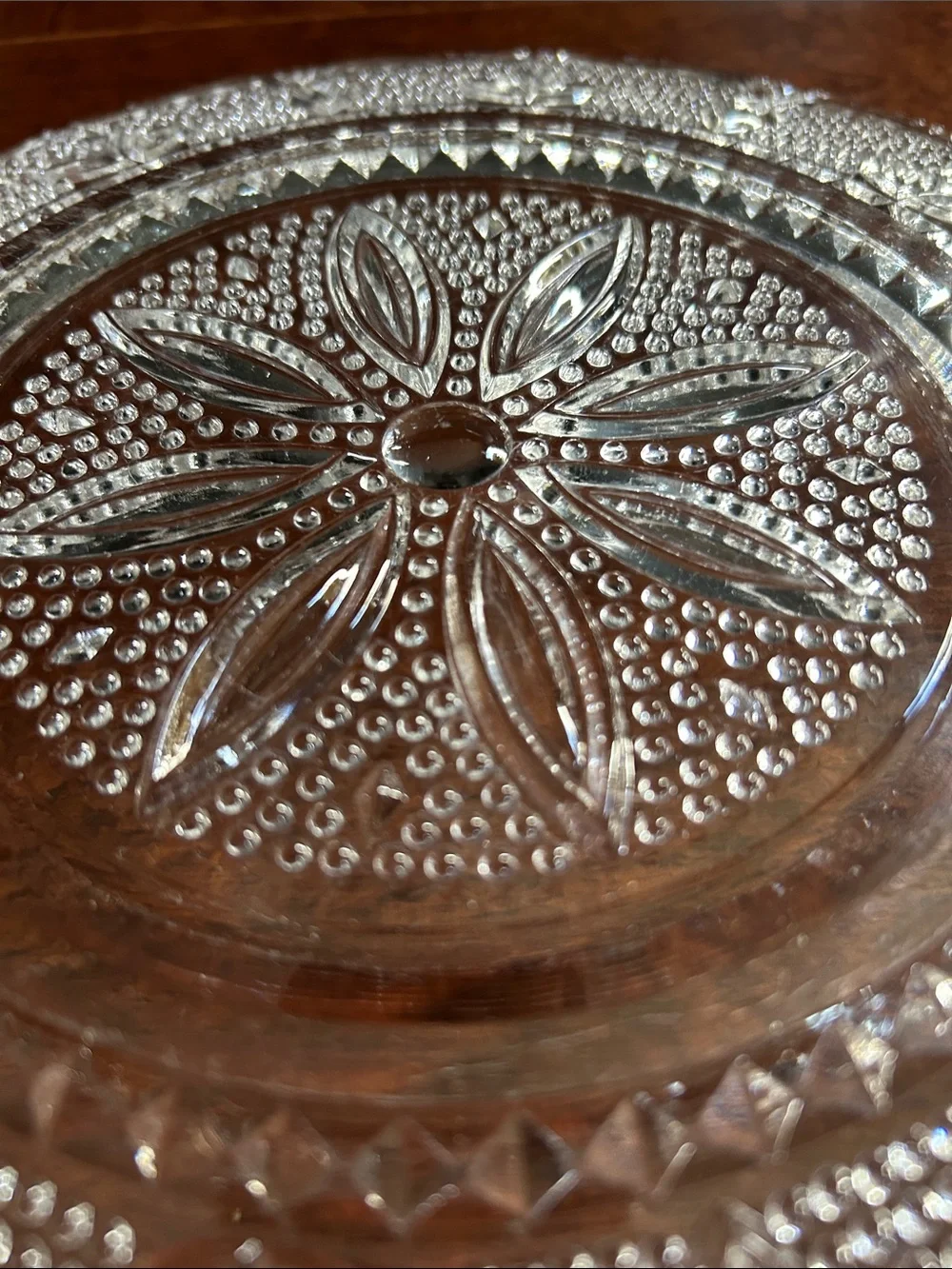 Vintage Clear Pressed Glass Serving Plate with Floral Motif